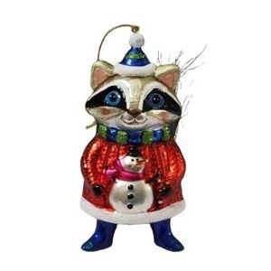 NEW Sterling Blown Glass Forest Friends Badger in Christmas Sweater Ornament